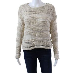 New Scotland Womens Long Sleeves Woven Knit Sweater White Cotton Size Medium